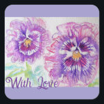 Pansy Pansies Flower Watercolor Floral Purple Art Square Sticker<br><div class="desc">Pansy Flowers Mom Daughter Mug. A very beautiful mug for anyone you love. Give it for any reason at all. Maybe a thank you,  a Birthday or Just because! Designed written and painted by me from one of my original watercolor paintings.</div>