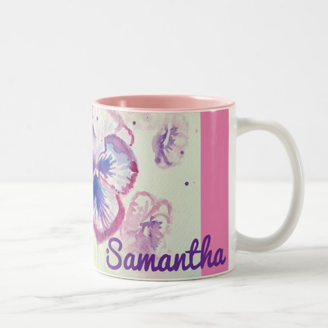 Pansy Pansies Purple Flower Floral Pink Two-Tone Coffee Mug (Right)