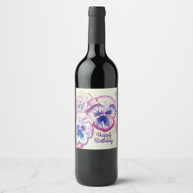 Pansy Pansies Purple Flower Floral Pink Wine Label (Front)