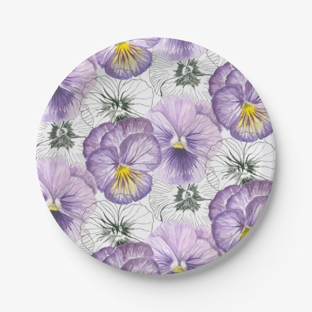 Pansy pattern paper plate (Front)