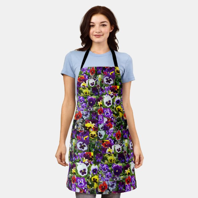 Pansy Photo Collage, Full Print Apron (Worn)