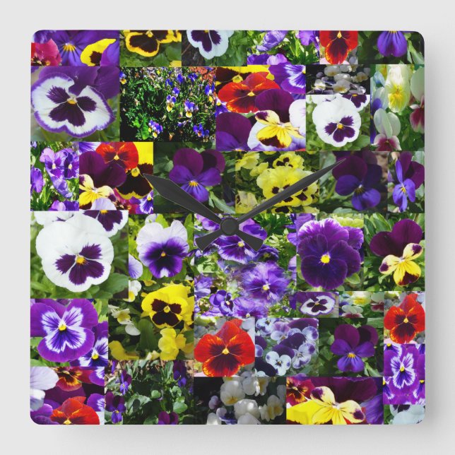 Pansy Photo Collage, Square Wall Clock (Front)
