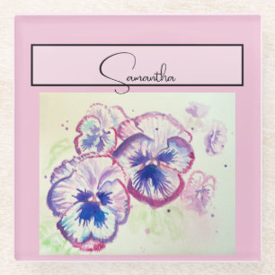 Pansy Pink Watercolor Pansies floral Flower Phone Glass Coaster