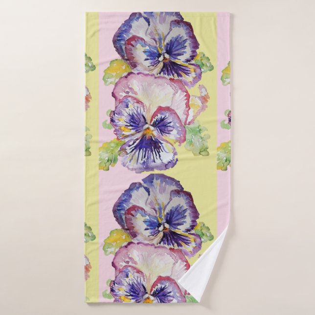Pansy pourpre Bébé rose Fleurs jaunes florales (Serviette de bain)