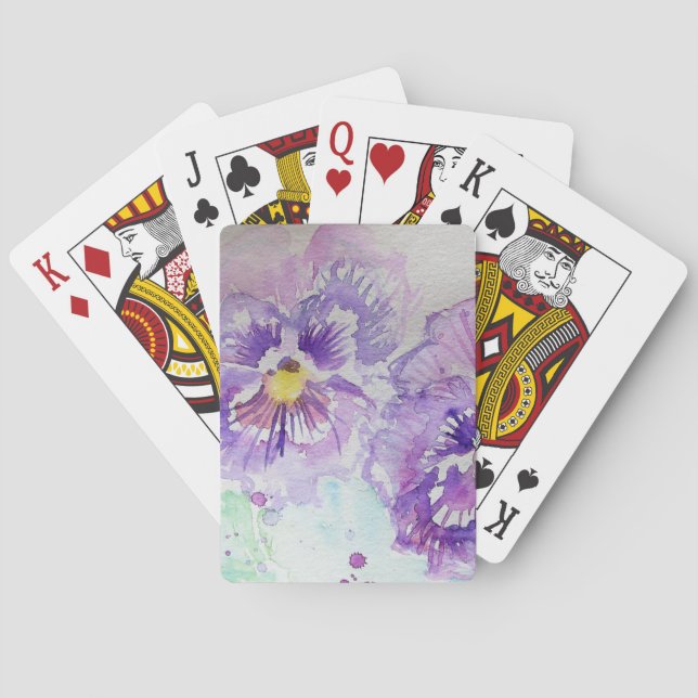 Pansy Purpke Flower Watercolor Playing Cards Set (Back)