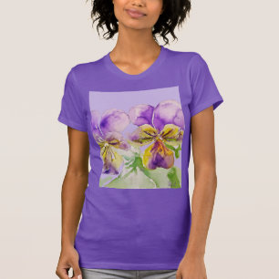 Pansy Purple Violas viola floral Watercolor Flower T-Shirt