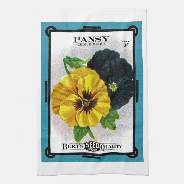 Pansy Seed Packet Label Kitchen Towel (Vertical)