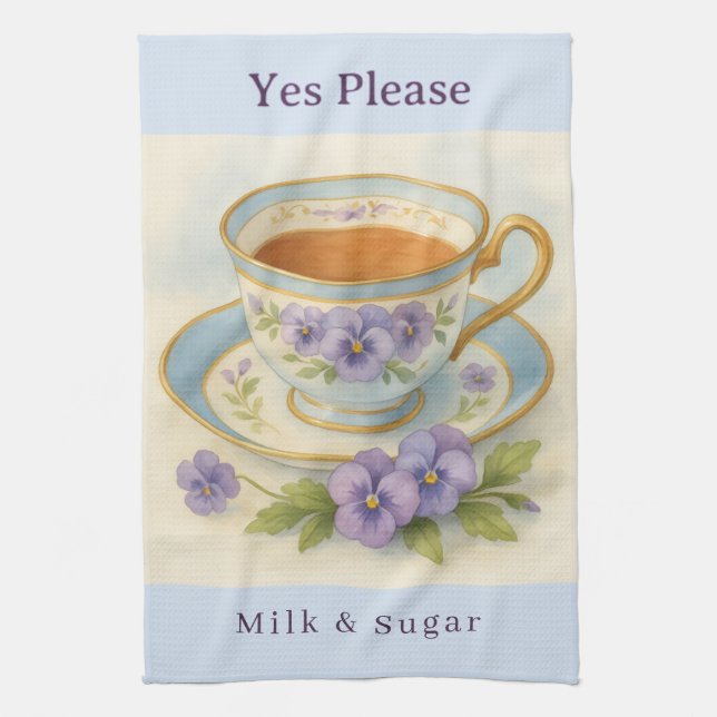 Pansy Teacup Tea Towel – Vintage Milk & Sugar Kitc (Vertical)
