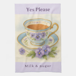 Pansy Teacup Tea Towel | Yes Please Milk & Sugar