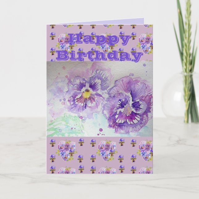 Pansy violet fleur Aquarelle Peinture carte d'art (Devant)