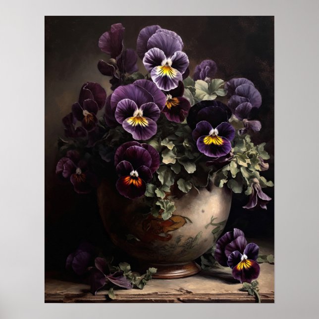 Pansy violet Fleurs Art Imprimer Poster (Devant)