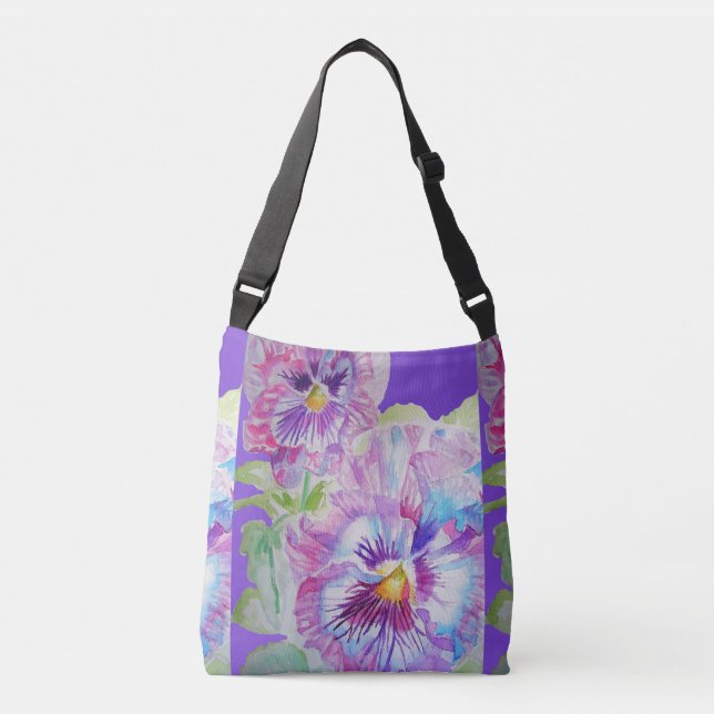 Pansy violet Fleurs Floral Crossbody Sac (Devant)