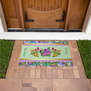 Pansy Violet Flowers Personalized Floral Cottage Doormat