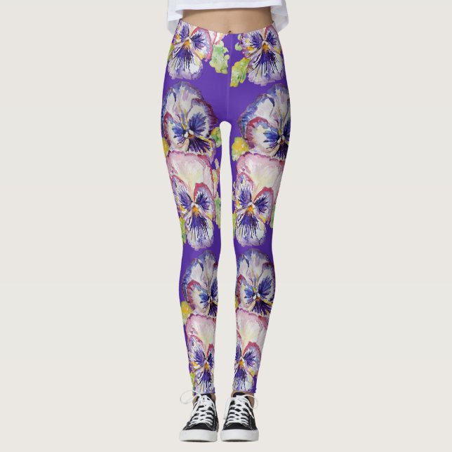 Pansy violet glorieux fleurie Leggings (Devant)