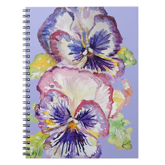 Pansy Watercolor Floral Pattern on Lilac Lavender Notebook (Front)