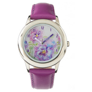 Pansy Watercolor Painting Purple art Flower Floral Watch