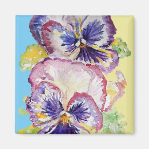 Pansy Watercolor Pattern on Pink and Pale Yellow Magnet