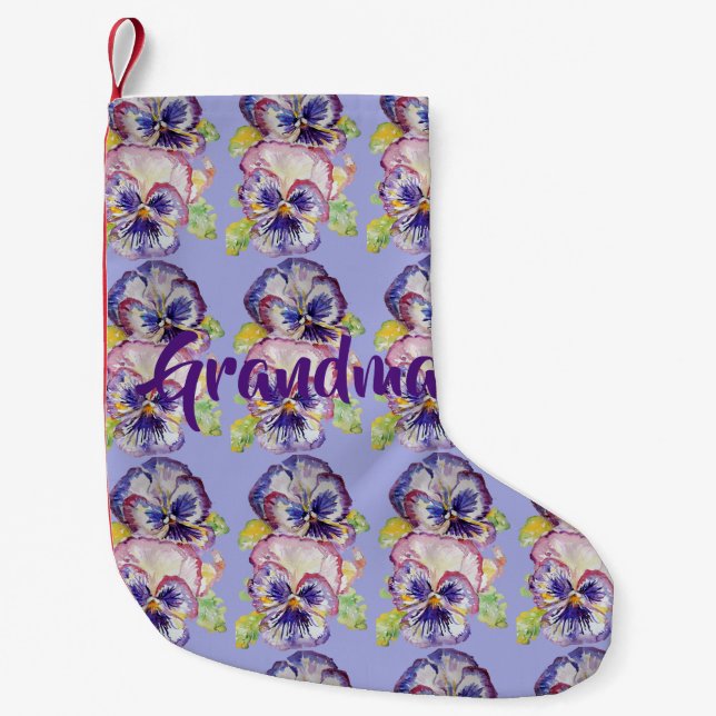 Pansy Watercolor Purple Flowers Grandma Stocking (Front)