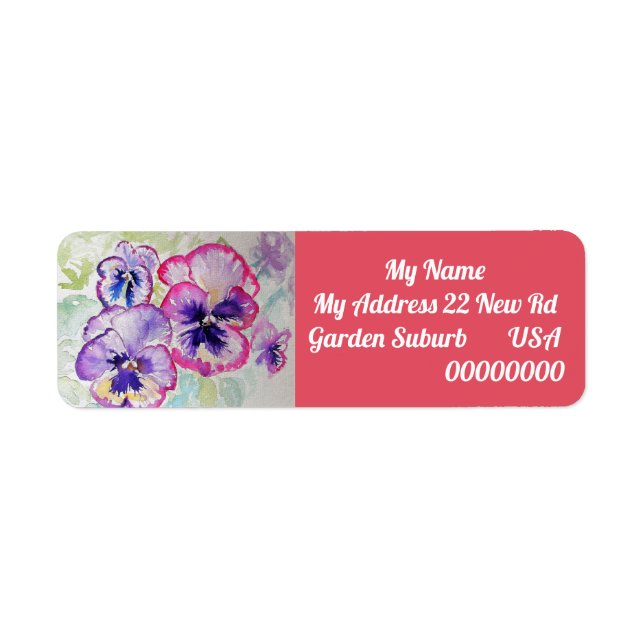 Pansy Watercolour Flower Return Address Labels (Front)