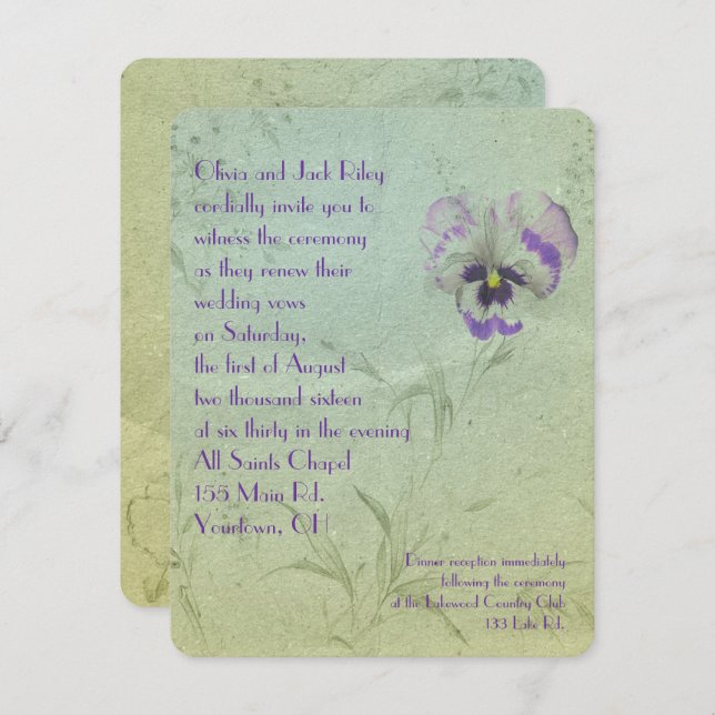Pansy Wedding Vow Renewal Invitation (Front/Back)