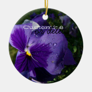 Pansy with Water Droplets; Customizable Ceramic Ornament