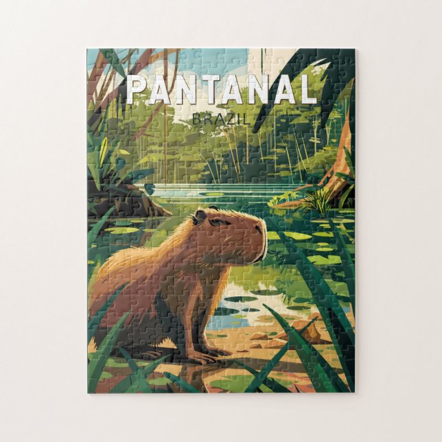 Pantanal Brazil Capybara Travel Art Vintage Jigsaw Puzzle (Vertical)