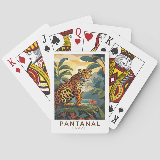 Pantanal Brazil Jaguar Travel Art Vintage Playing Cards (Back)