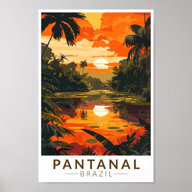 Pantanal Brazil Sunset Travel Art Vintage Poster (Front)