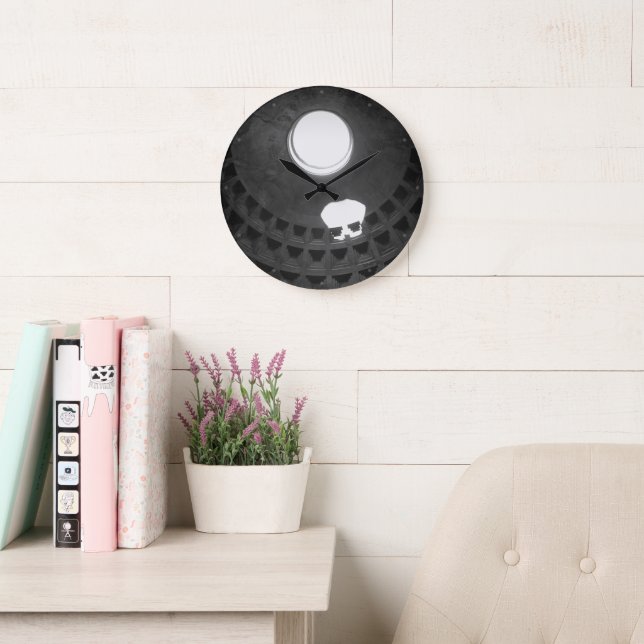 Pantheon Light Skull Rome Italy Black and White Large Clock (Reading Room)