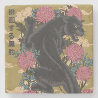 Panther Among the Flowers Stone Coaster