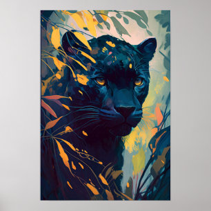 Panther Animal Portrait Painting Wildlife Outdoors Poster
