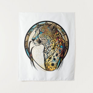 Panther Animal Portrait Stained Glass Wildlife Art Tapestry