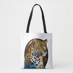 Panther Animal Portrait Stained Glass Wildlife Art Tote Bag
