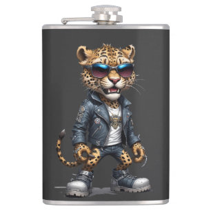 Panther Biker Rebel in Leather Jacket Cool Style  Hip Flask