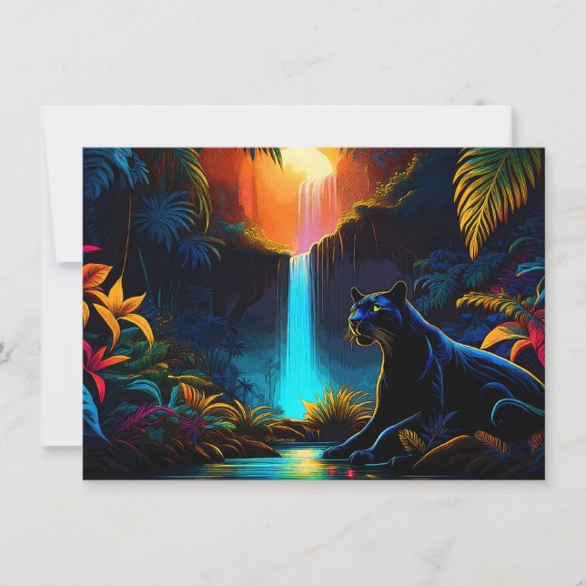 Panther by a waterfall invitation (Front)