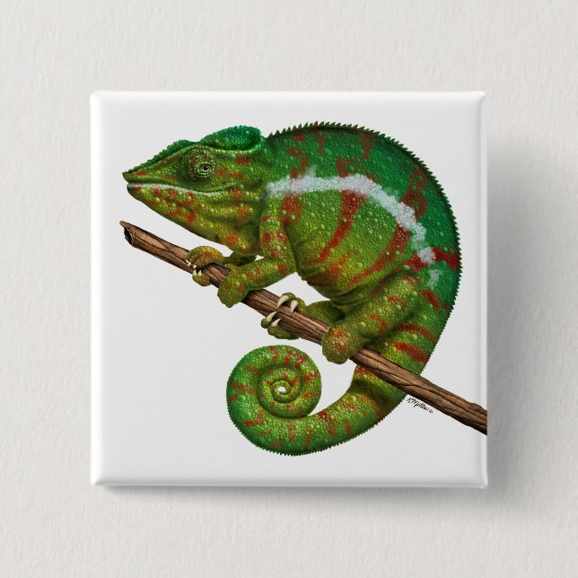 Panther Chameleon Digital Painting 2 Inch Square Button (Front)