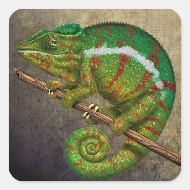 Panther Chameleon Digital Painting Square Sticker (Front)