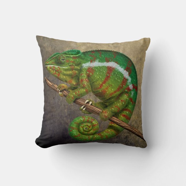 Panther Chameleon Digital Painting Throw Pillow (Front)