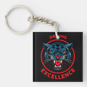 Panther Driving Excellence Wooden Sign Keychain