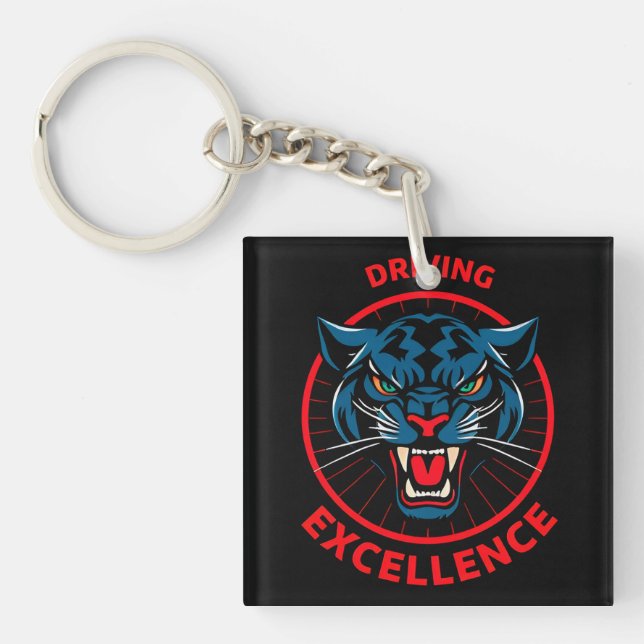 Panther Driving Excellence Wooden Sign Keychain (Front)