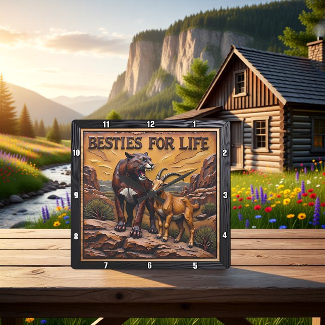 Panther Goat Pair Mountain Square Wall Clock (Creator Uploaded)
