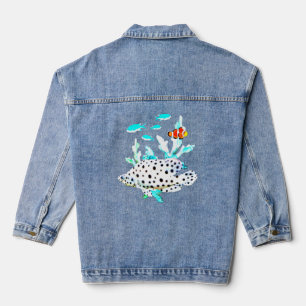 Panther Grouper Clown Fish Saltwater Tropical Aqua Denim Jacket