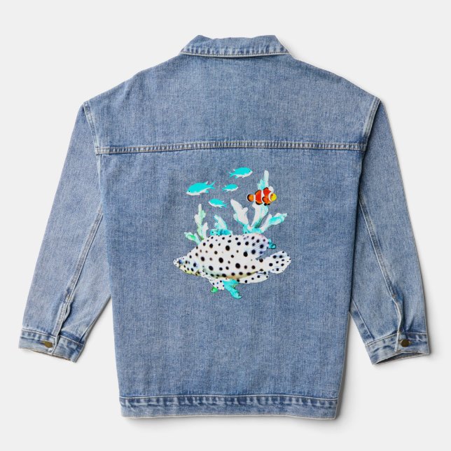 Panther Grouper Clown Fish Saltwater Tropical Aqua Denim Jacket (Back)
