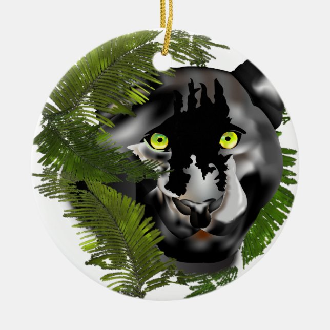 Panther in Foliage. Ceramic Ornament (Front)