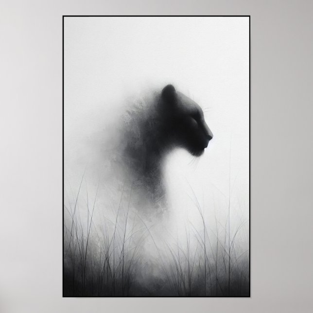 Panther in the Whispering Mist Abstract Poster (Front)