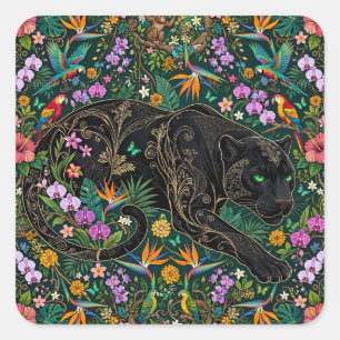 Panther on the Prowl Surreal Jungle  Square Sticker
