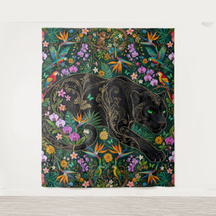 Panther on the Prowl Surreal Jungle  Tapestry
