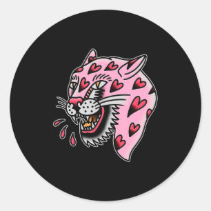 Panther Pink X Heart Love Traditional Flash Premiu Classic Round Sticker