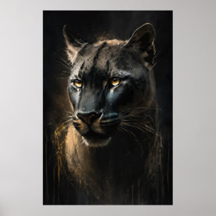 Panther Portrait Animal Nature Wildlife Painting Poster