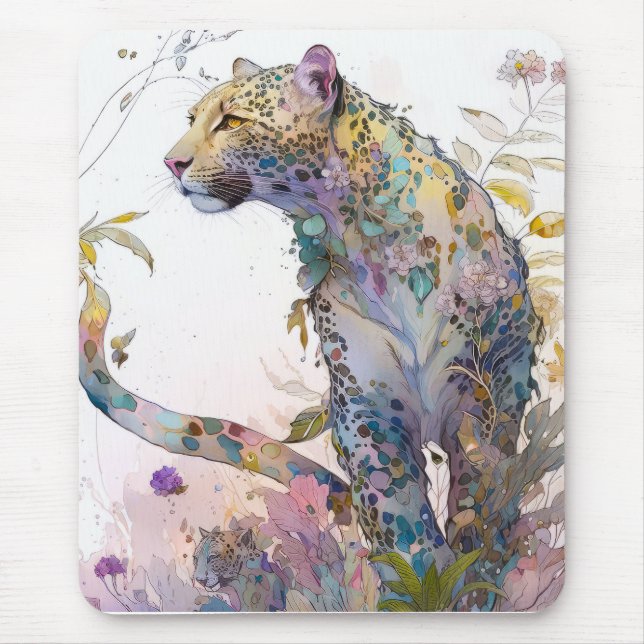 Panther Portrait Animal Painting Wildlife Forest Mouse Pad (Front)